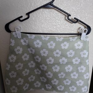 Green and White Flower Mini Skirt